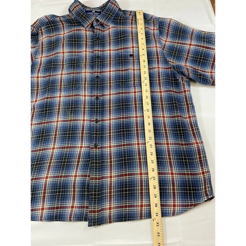 VTG Polo Sport Sportsman Ralph Lauren Blue Plaid Flannel Shirt  XXL Heavy Cotton